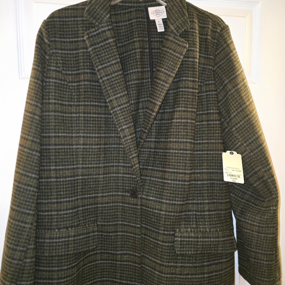 St. John's Bay Olive Green Plaid Women's Blazer Coat